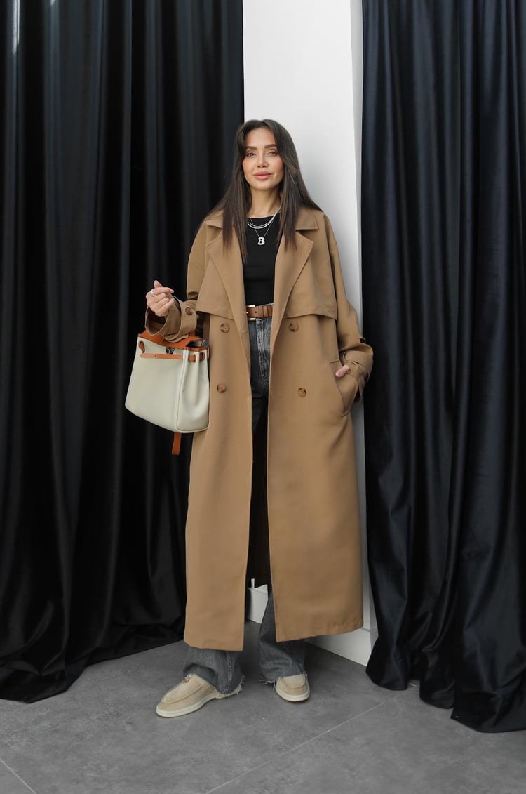 Camel Oversize Kuşaklı Trençkot