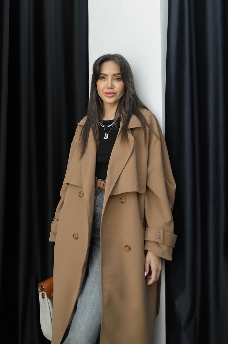 Camel Oversize Kuşaklı Trençkot