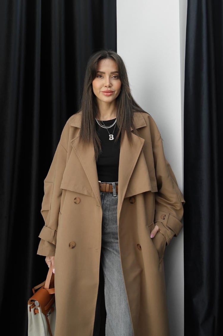 Camel Oversize Kuşaklı Trençkot