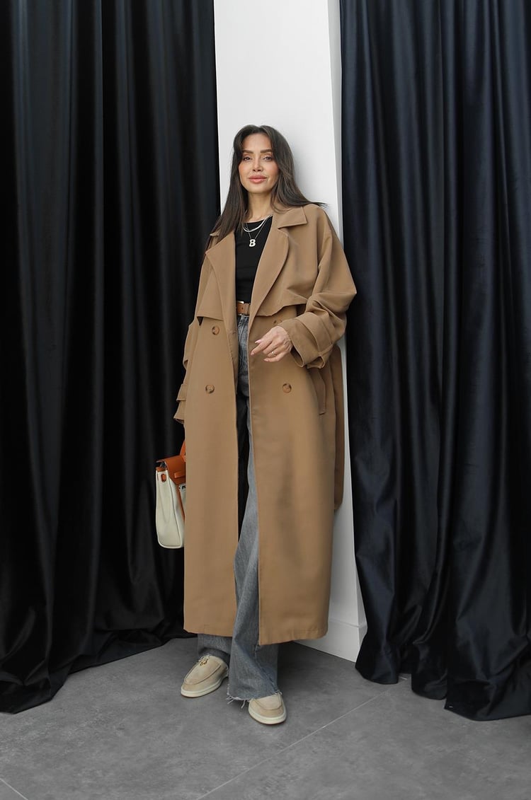 Camel Oversize Kuşaklı Trençkot