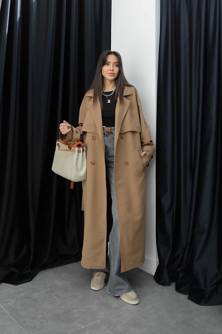 Camel Oversize Kuşaklı Trençkot