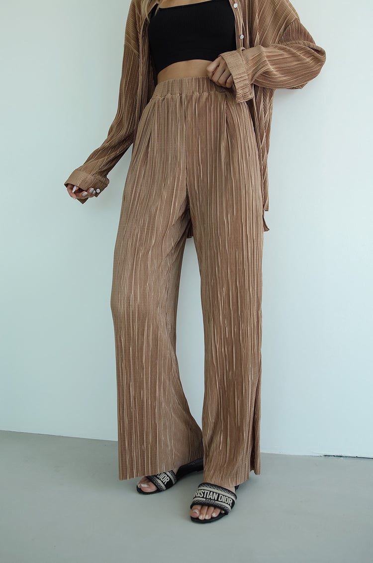 Camel Piliseli Gömlek Pantolon Tasarım Takım
