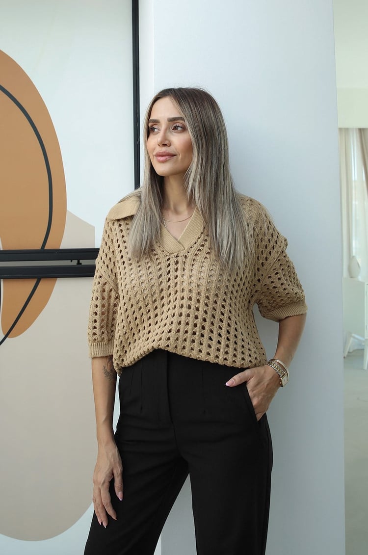 Camel Polo Yaka Ajurlu Triko