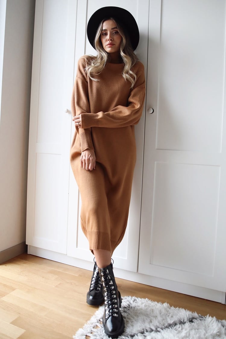 Camel Yarım Balıkçı Triko Elbise
