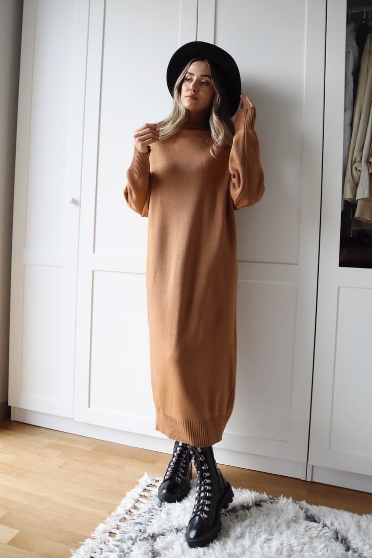 Camel Yarım Balıkçı Triko Elbise