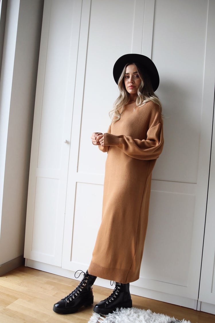 Camel Yarım Balıkçı Triko Elbise