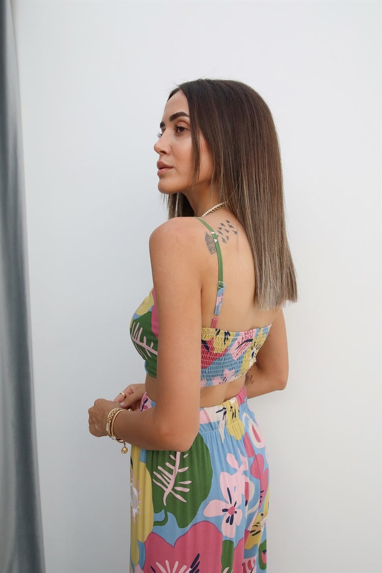 Çok Renkli Pantolon Büstiyer Kimono Takım