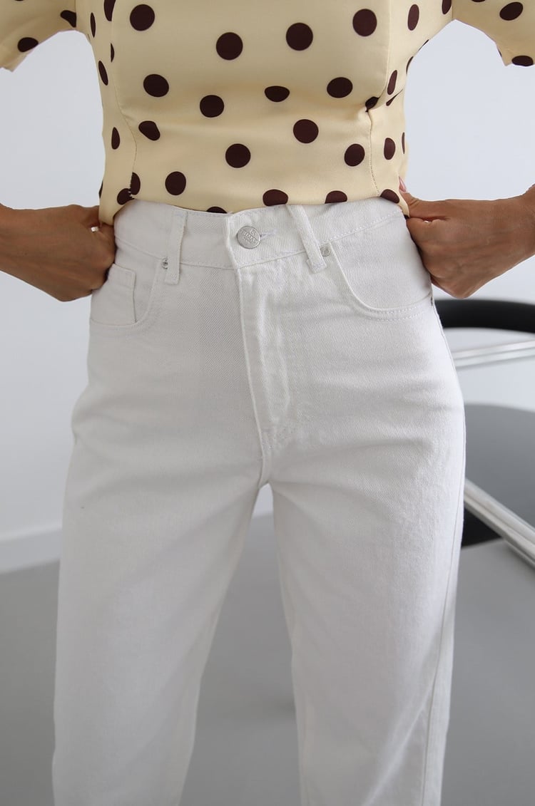 Ekru Asimetrik Dikiş Detaylı Mom Jean