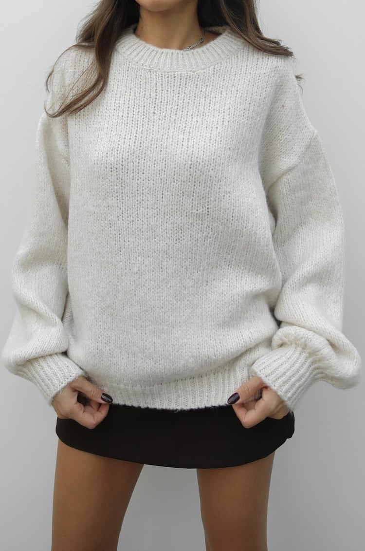 Ekru Balon Kol Bisiklet Yaka Kazak