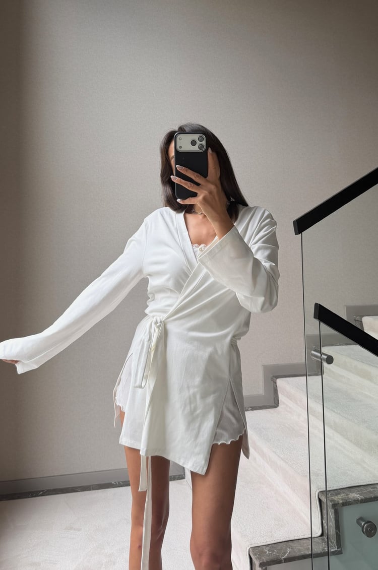 Ekru Belden Bağlamalı Ultra Soft Kimono