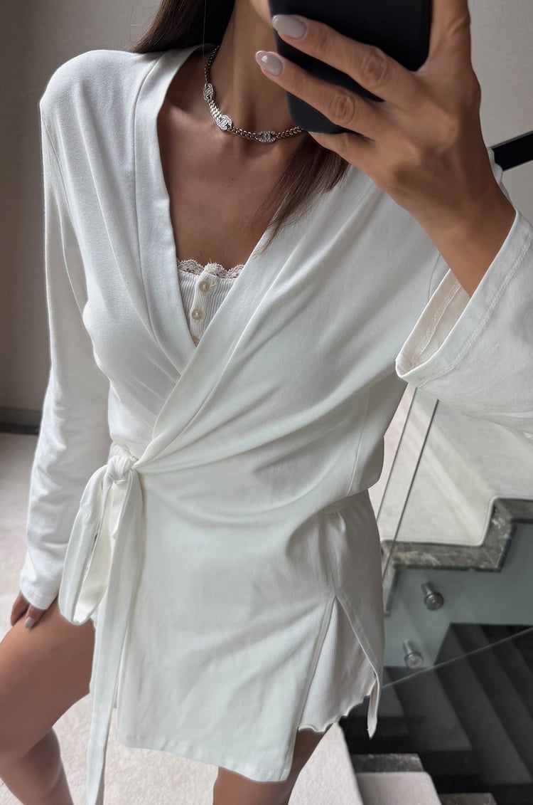 Ekru Belden Bağlamalı Ultra Soft Kimono