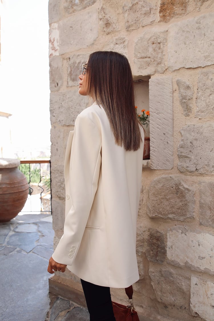 Ekru Blazer Deri Ceket