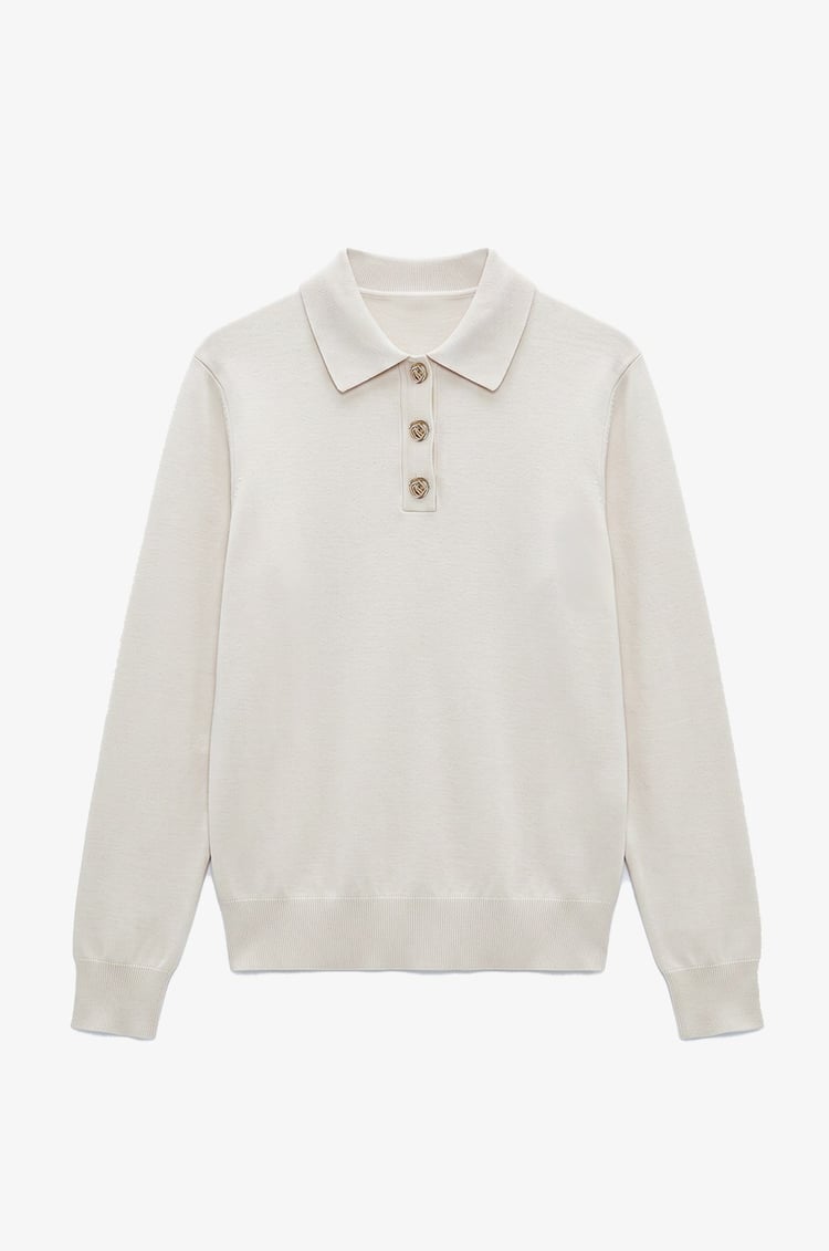 Ekru Button Polo Yaka Kazak