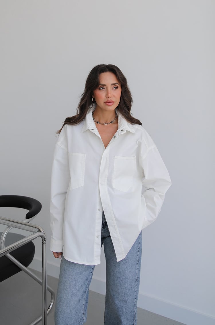 Ekru Çıtçıt Kapamalı Oversize Gömlek