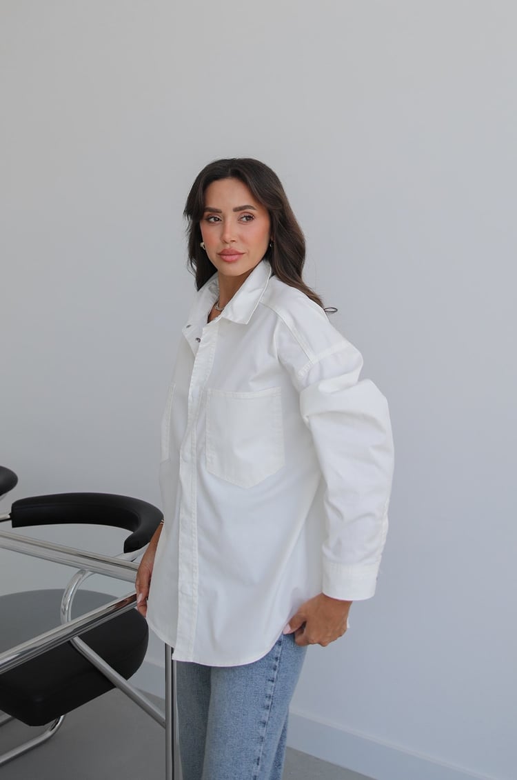 Ekru Çıtçıt Kapamalı Oversize Gömlek