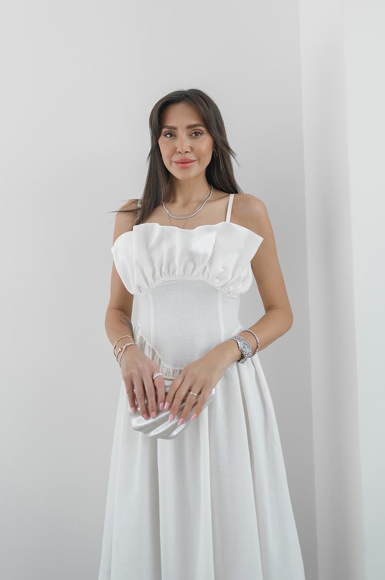 Ekru Cretton Askılı Elbise