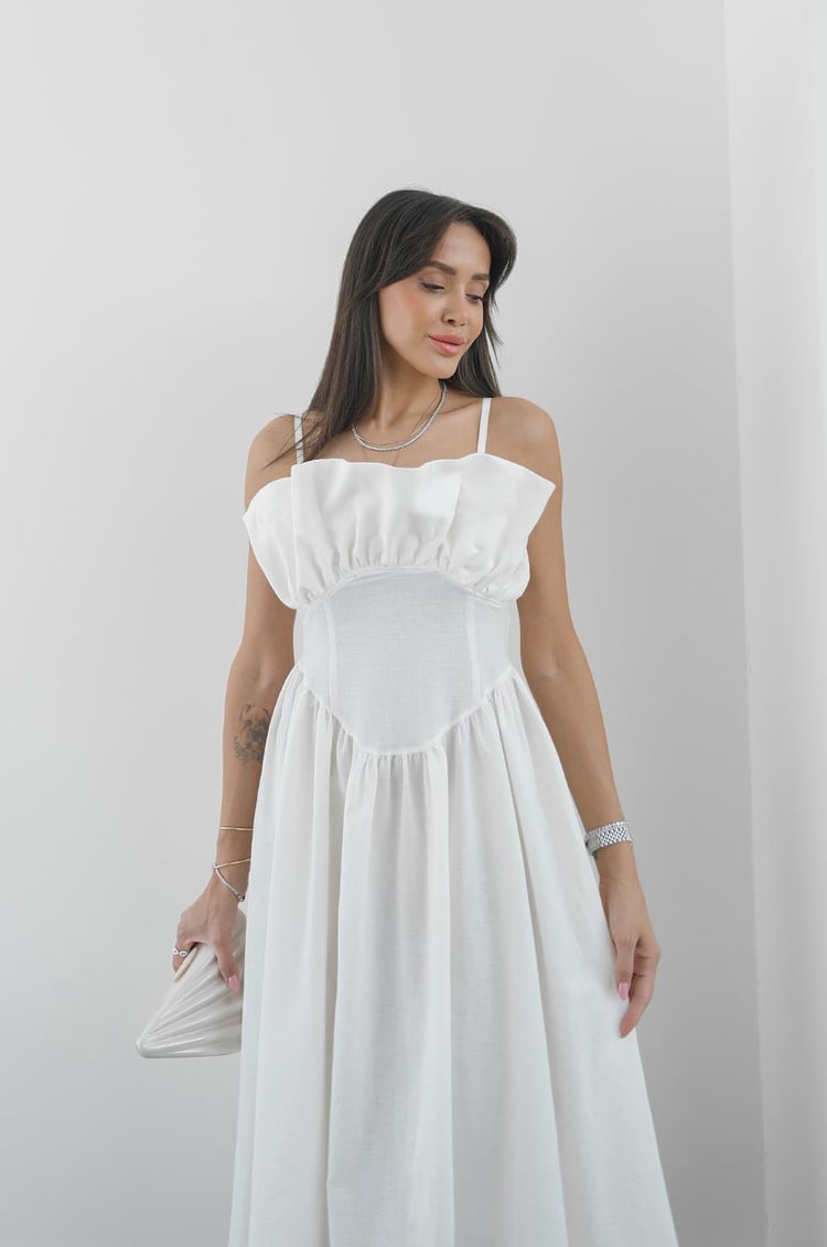 Ekru Cretton Askılı Elbise