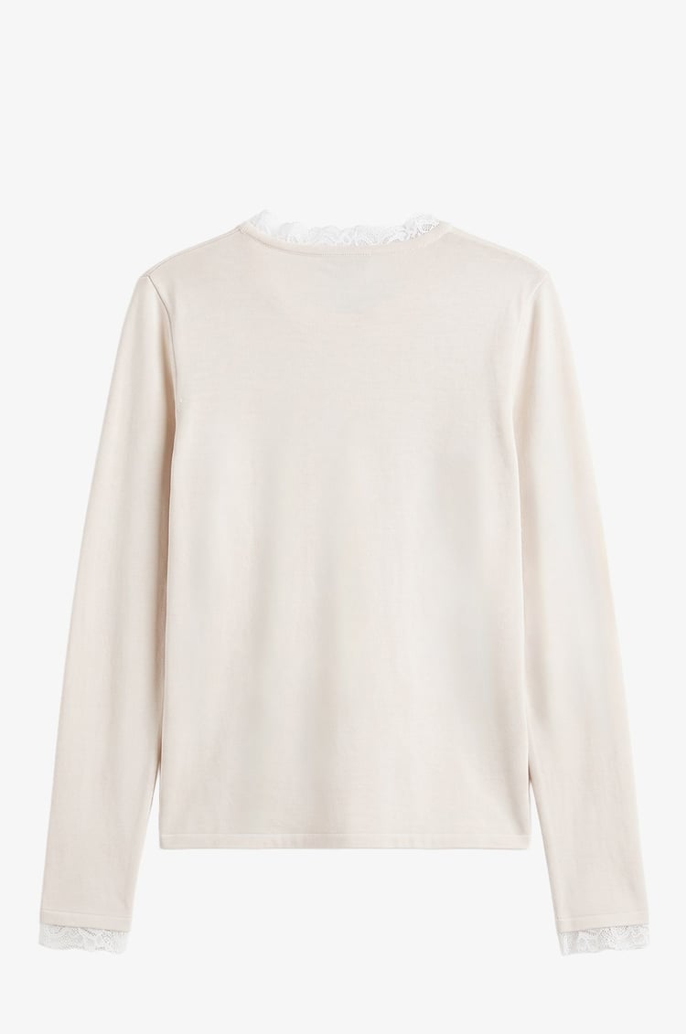 Ekru Dantelli Long Sleeve Triko Bluz