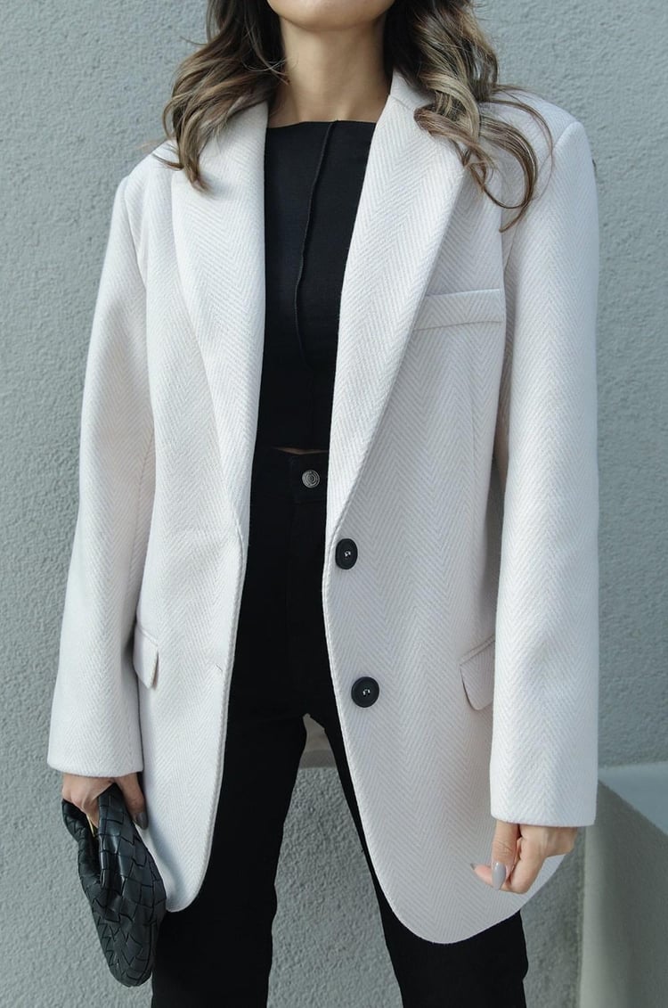 Ekru Dirsek Yamalı Balık Sırtı Blazer Ceket