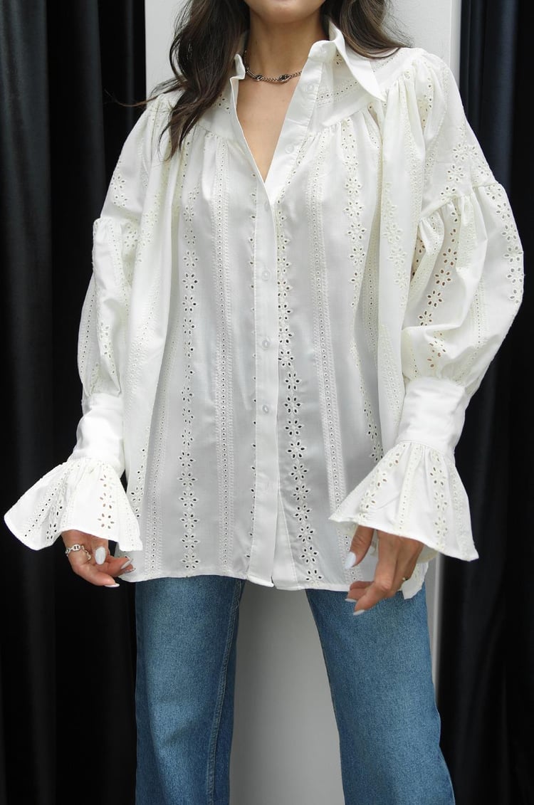 Ekru Fisto Büzgü Ve Kol Detaylı Gömlek