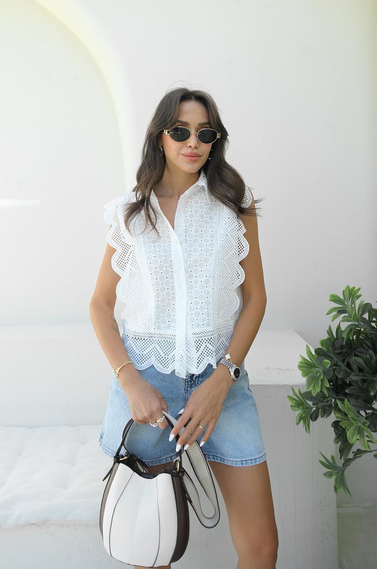 Ekru Fisto İşlemeli Yelek