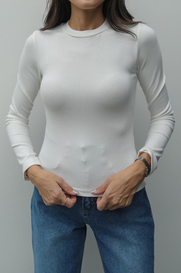 Ekru Fit Basic Bluz
