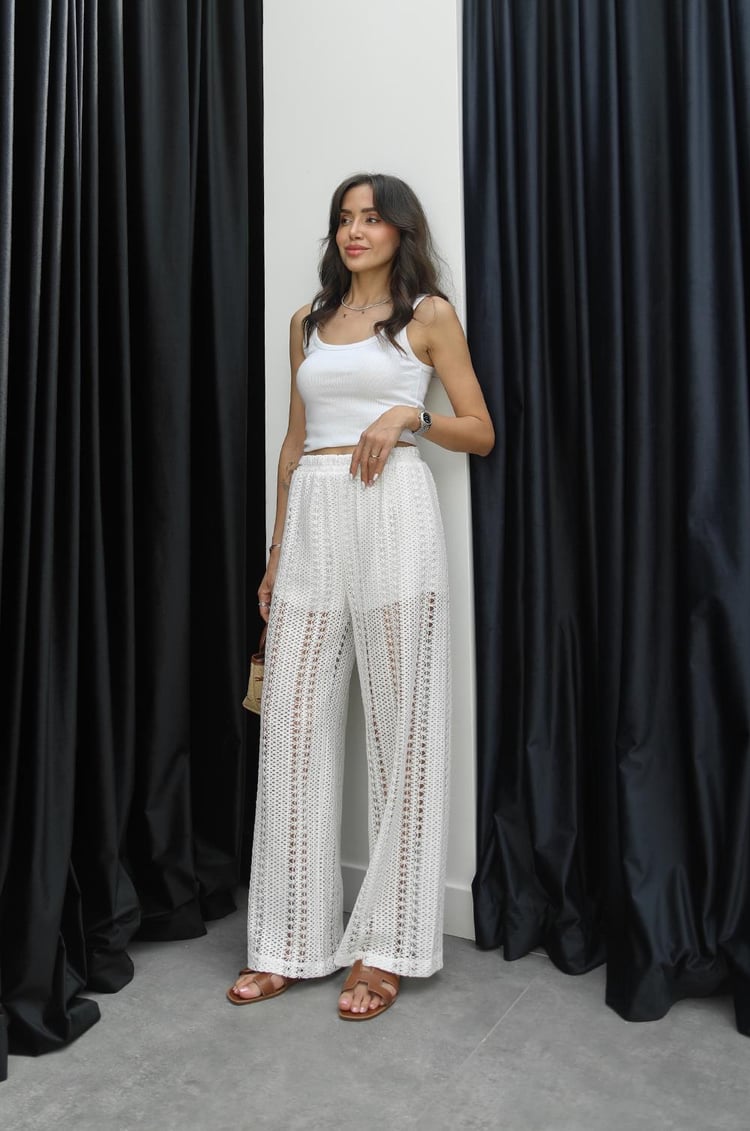Ekru Gela Dantel Pantolon