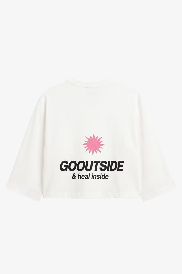 Ekru Go Outside Baskılı Sweatshirt