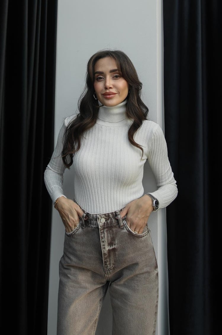 Ekru Graham Fitilli Balıkçı Triko