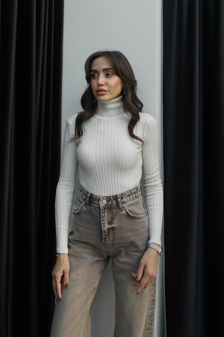 Ekru Graham Fitilli Balıkçı Triko