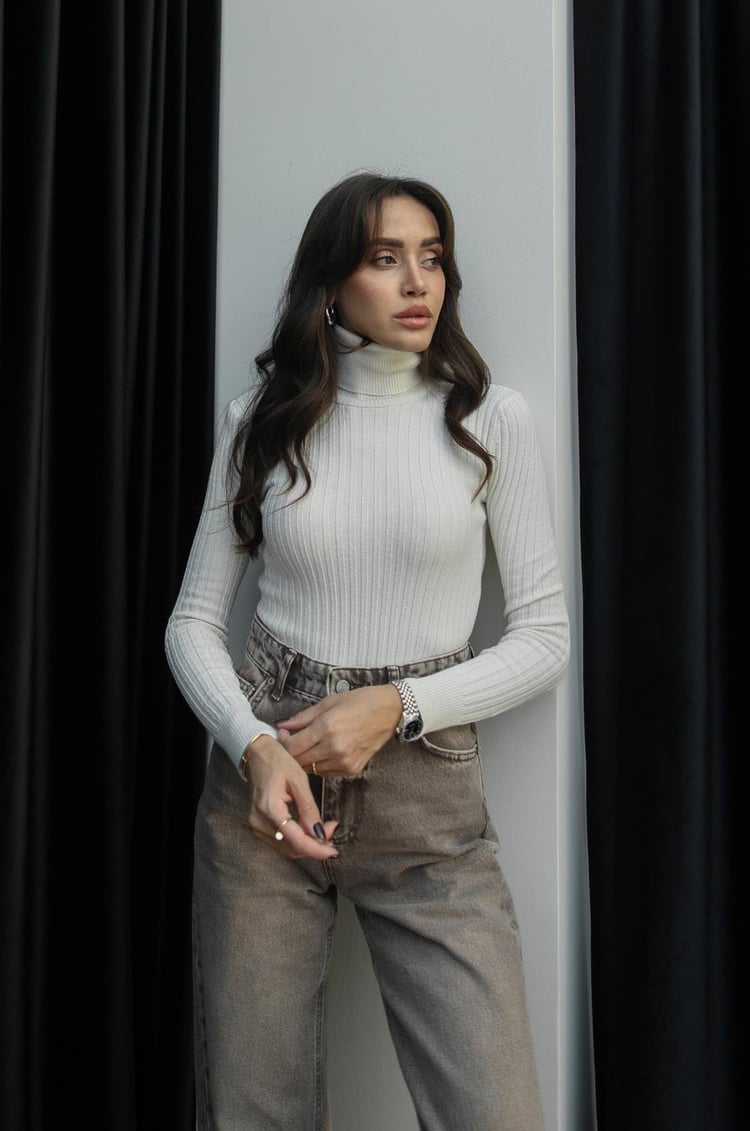 Ekru Graham Fitilli Balıkçı Triko