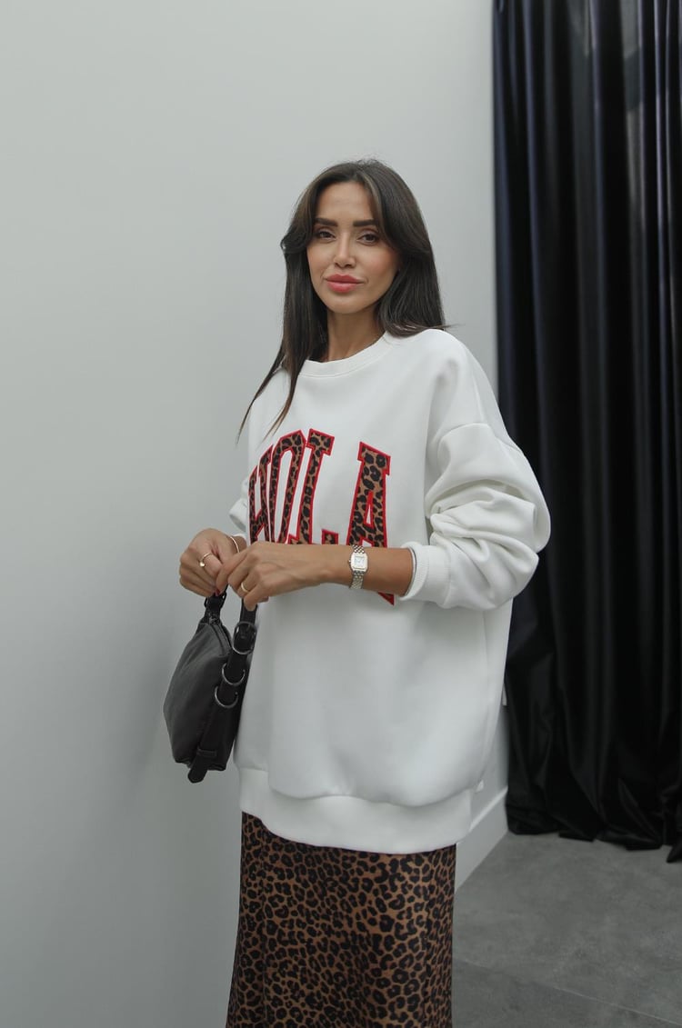 Ekru Hola Baskılı Sweatshirt