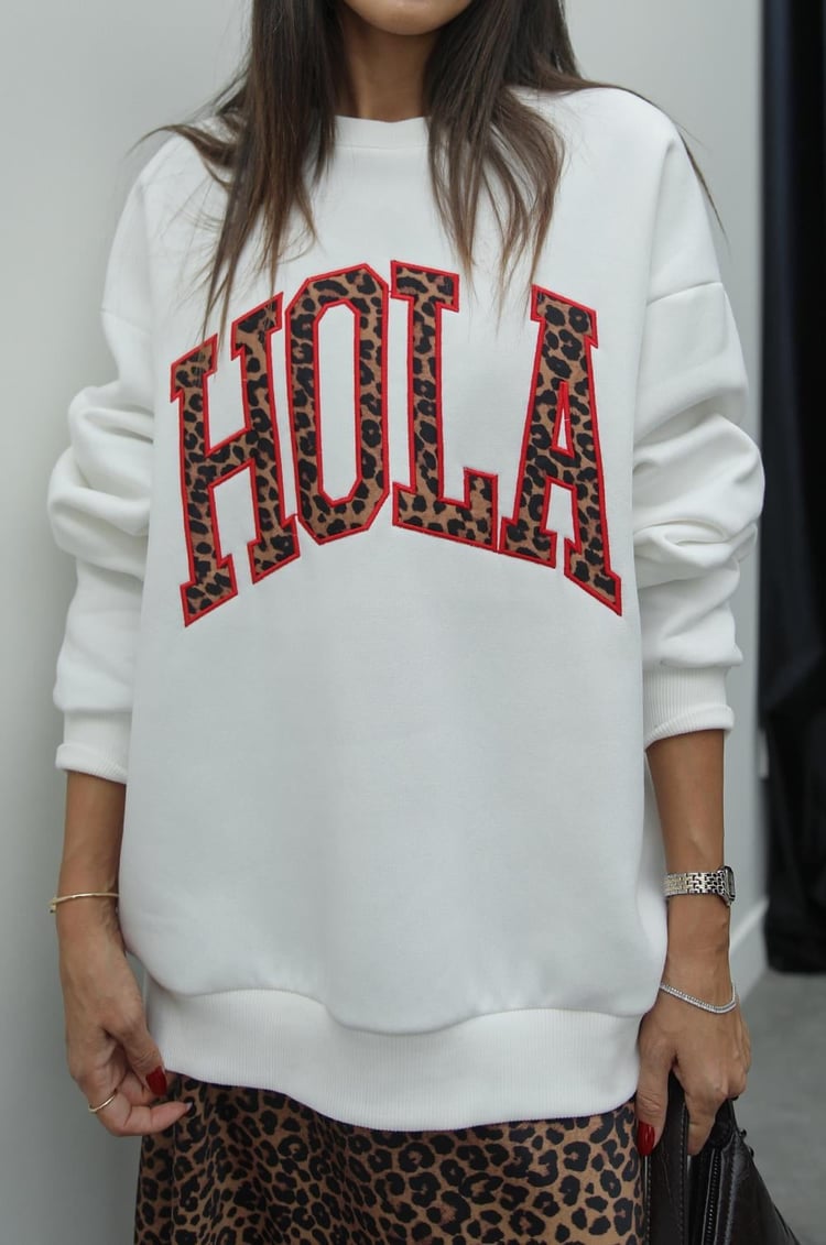 Ekru Hola Baskılı Sweatshirt