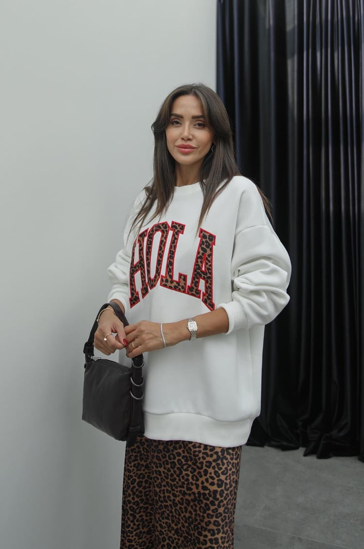 Ekru Hola Baskılı Sweatshirt