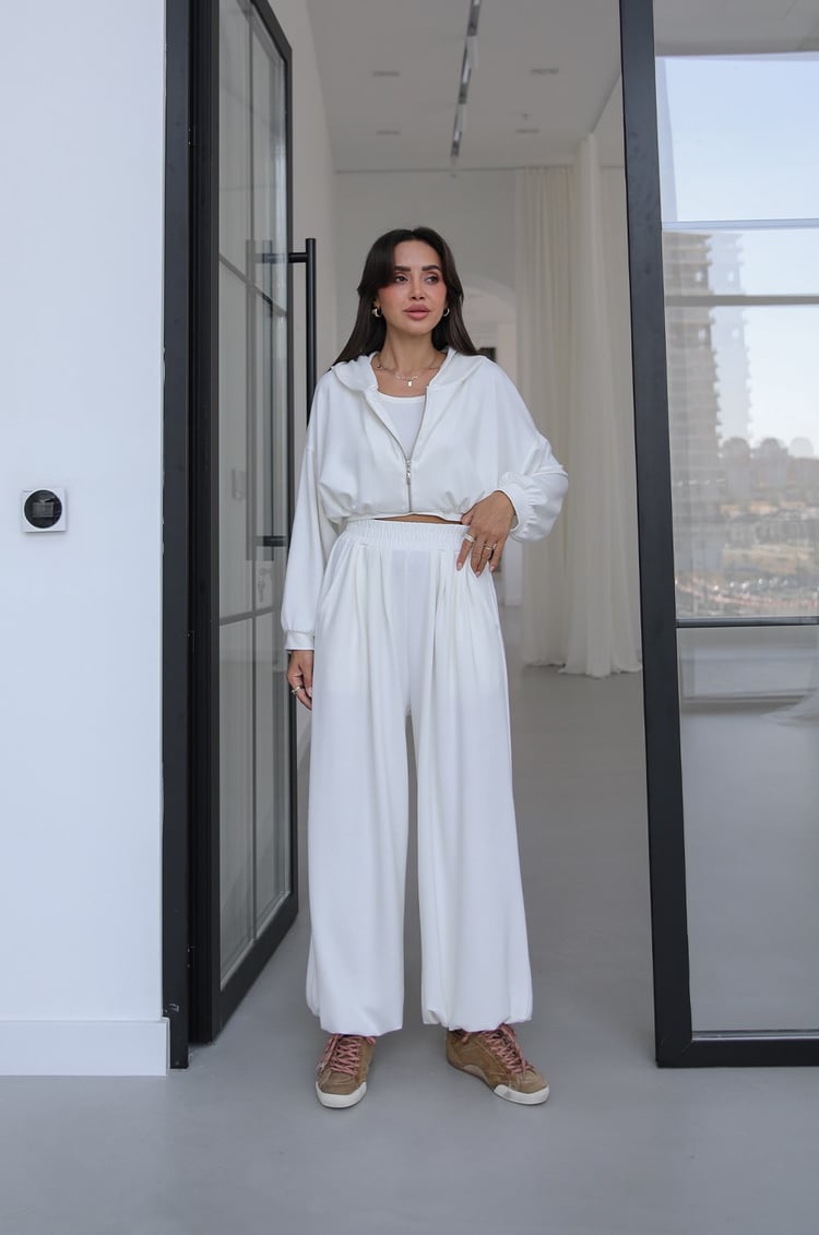 Ekru İp Büzgülü Sweat Atlet Pantolon Takım