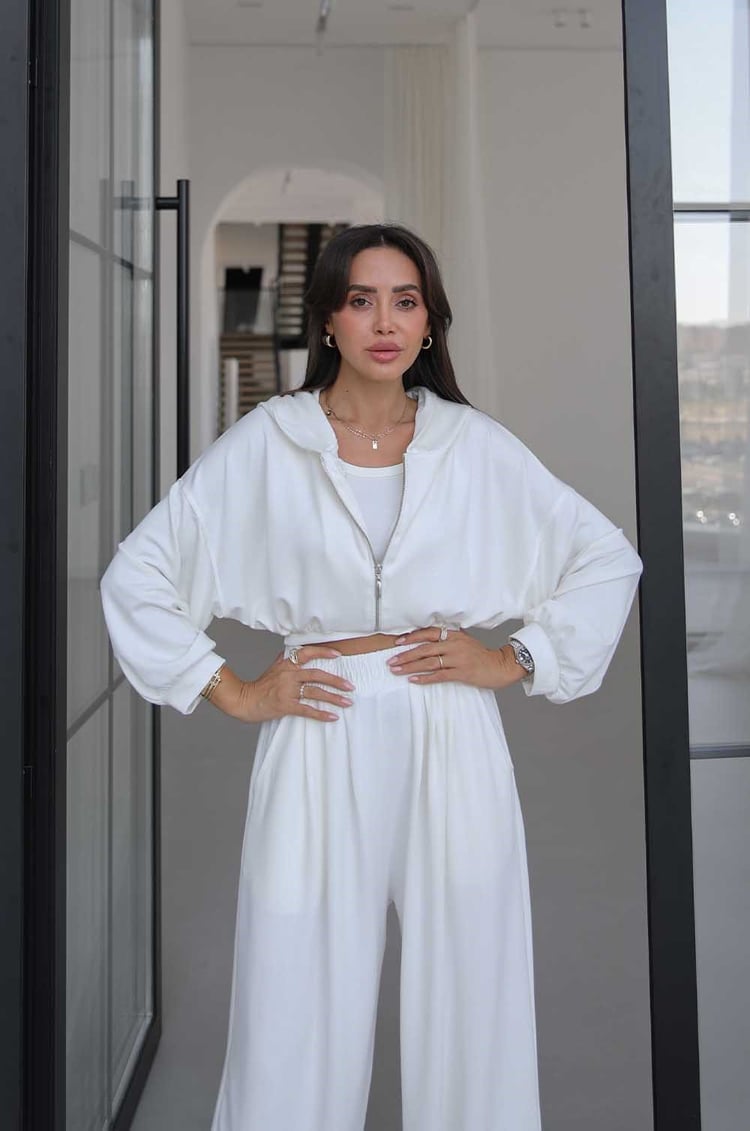 Ekru İp Büzgülü Sweat Atlet Pantolon Takım