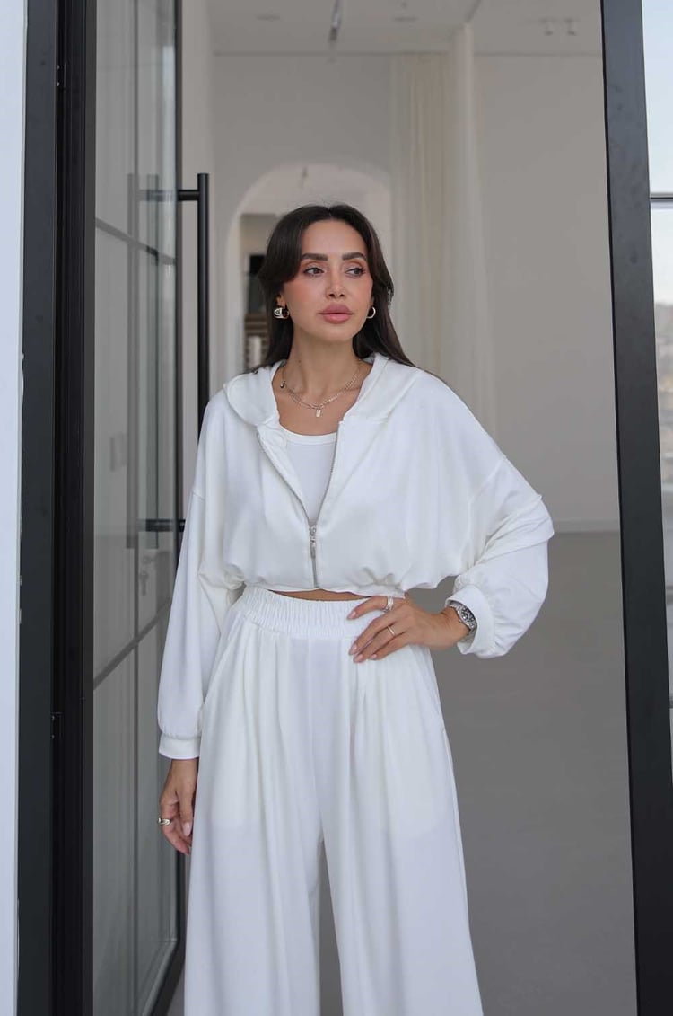 Ekru İp Büzgülü Sweat Atlet Pantolon Takım