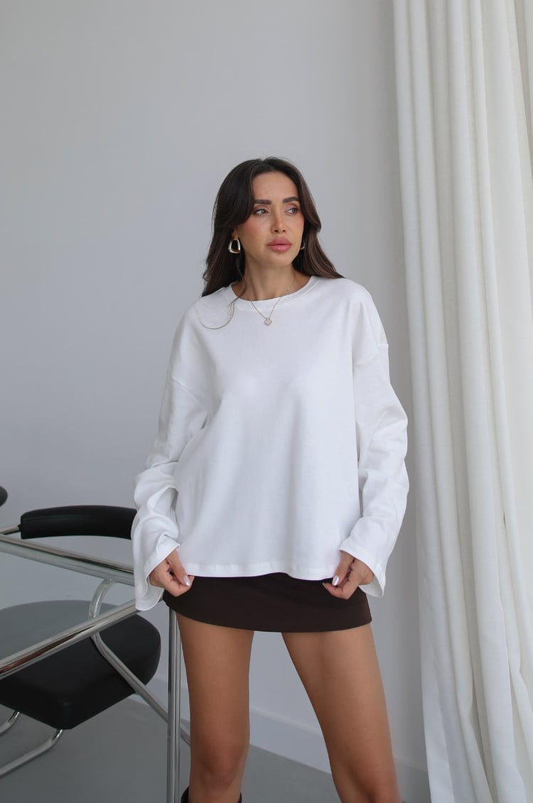 Ekru İspanyol Kol Basic Sweatshirt