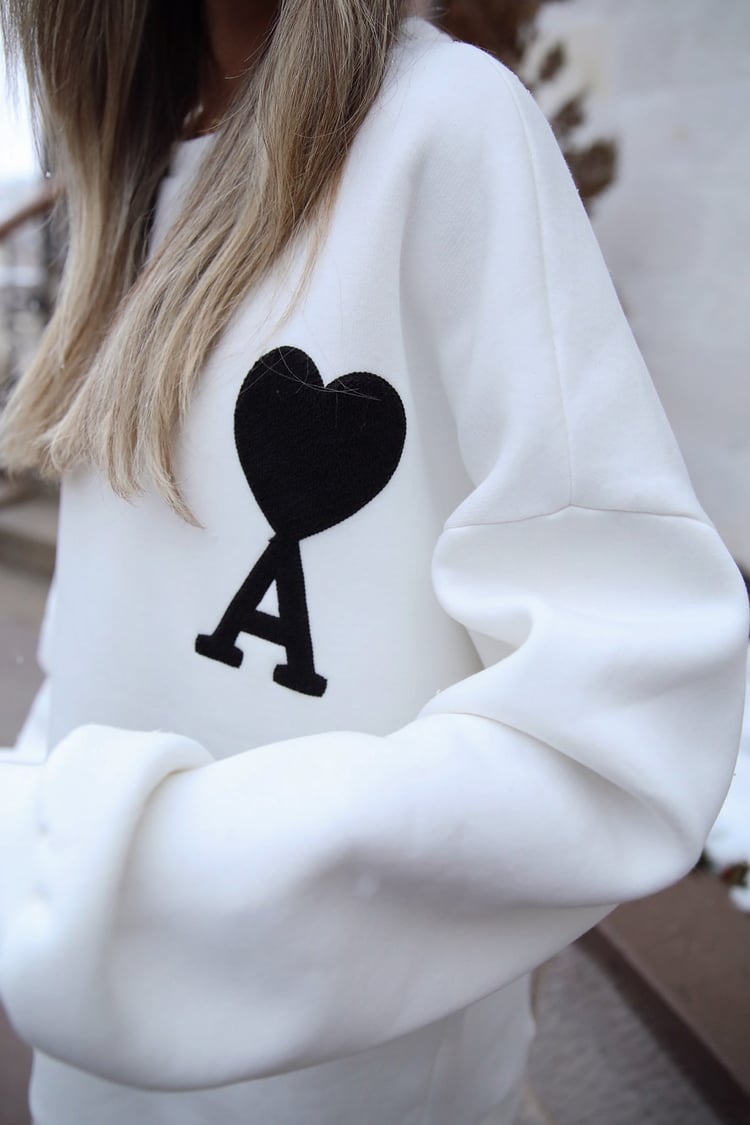 Ekru Kalp A Baskılı Sweatshirt