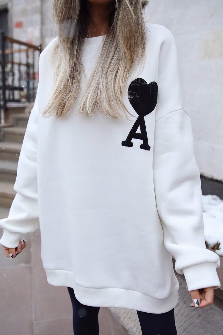 Ekru Kalp A Baskılı Sweatshirt