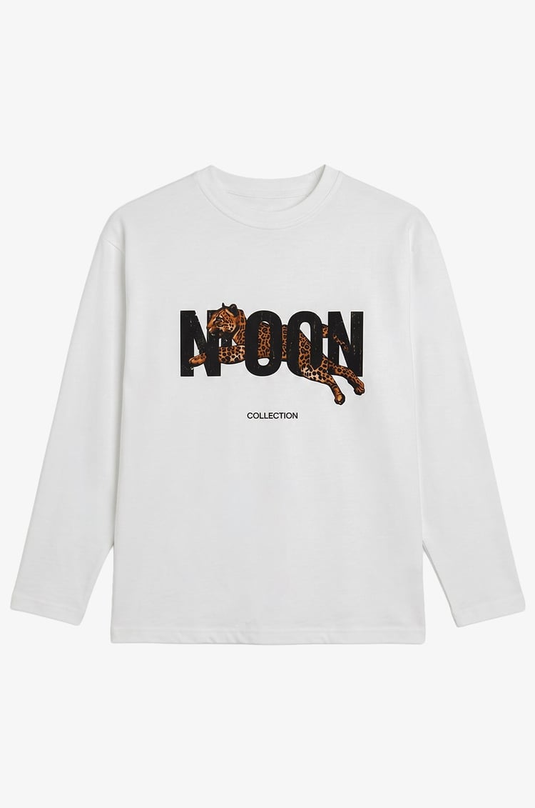 Ekru Kaplan Baskılı Sweatshirt