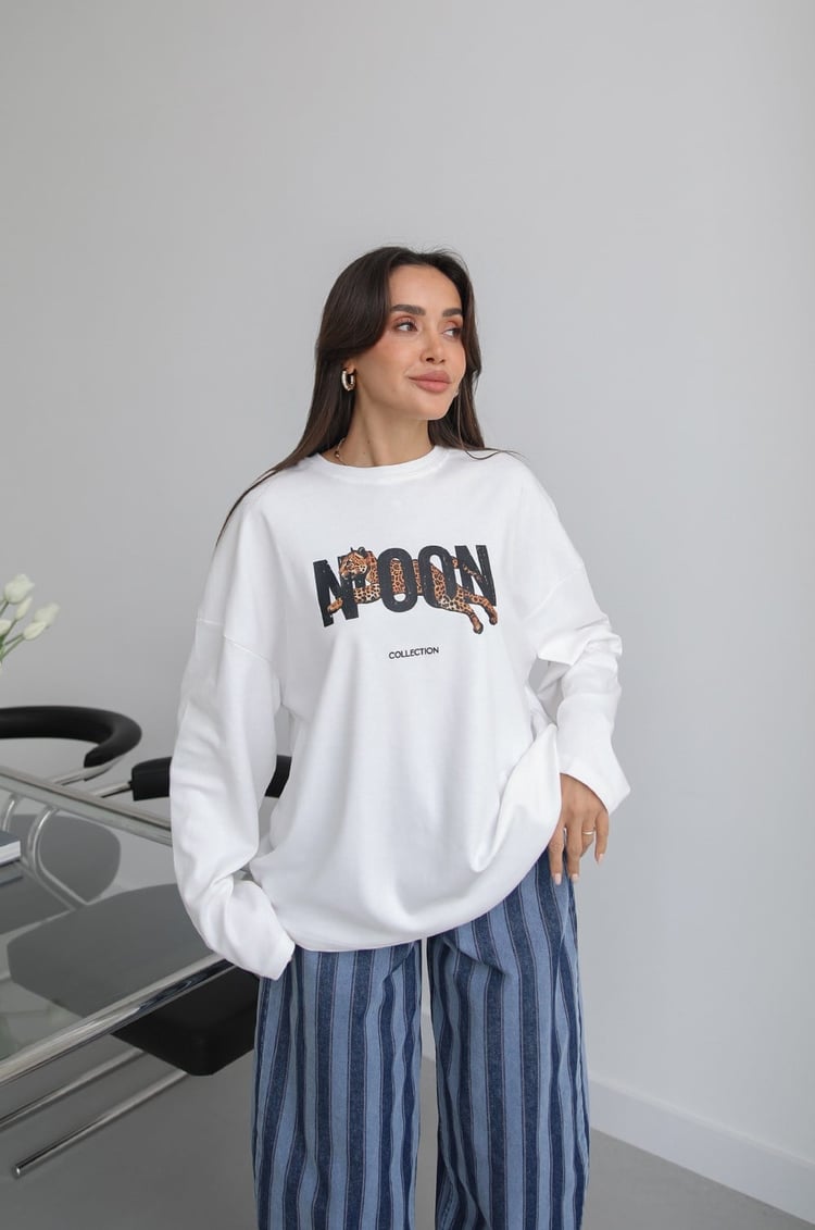 Ekru Kaplan Baskılı Sweatshirt