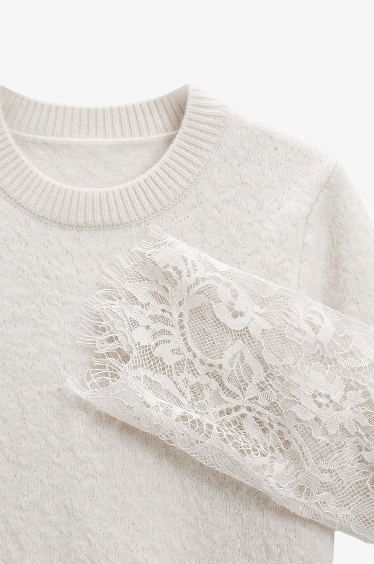 Ekru Lace Sleeve Kazak 