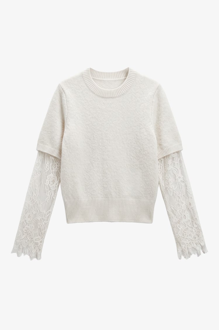 Ekru Lace Sleeve Kazak 