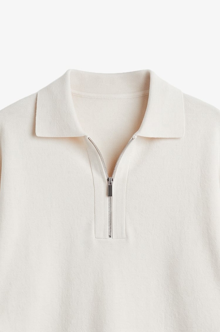 Ekru Loose Fit Polo Yaka Kazak