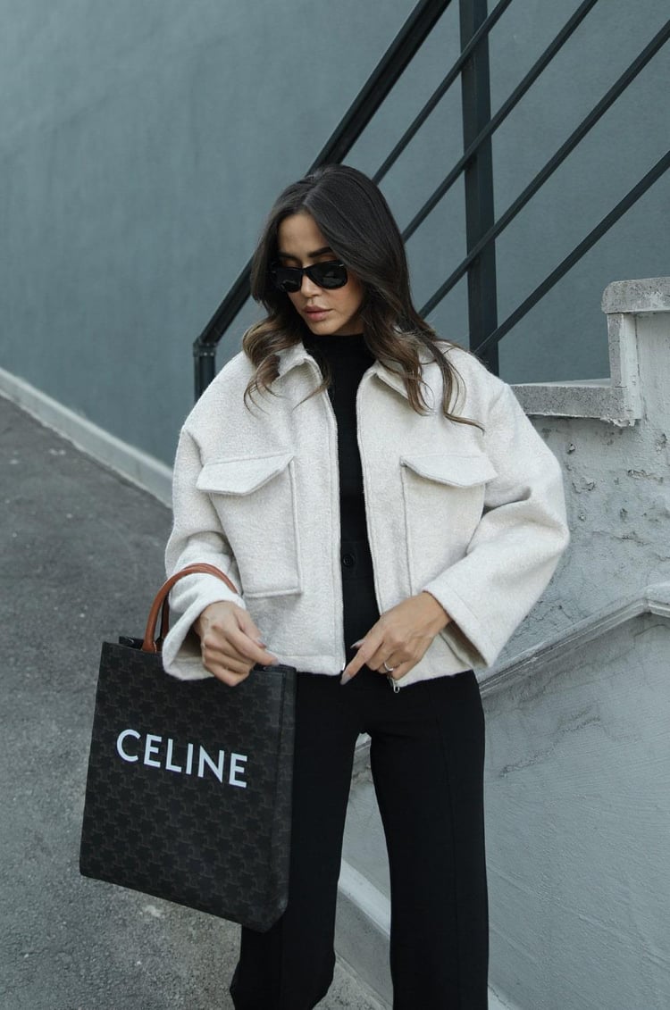 Ekru Lotta Torba Cepli Buklet Ceket