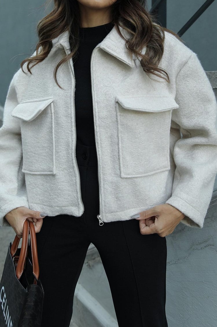 Ekru Lotta Torba Cepli Buklet Ceket