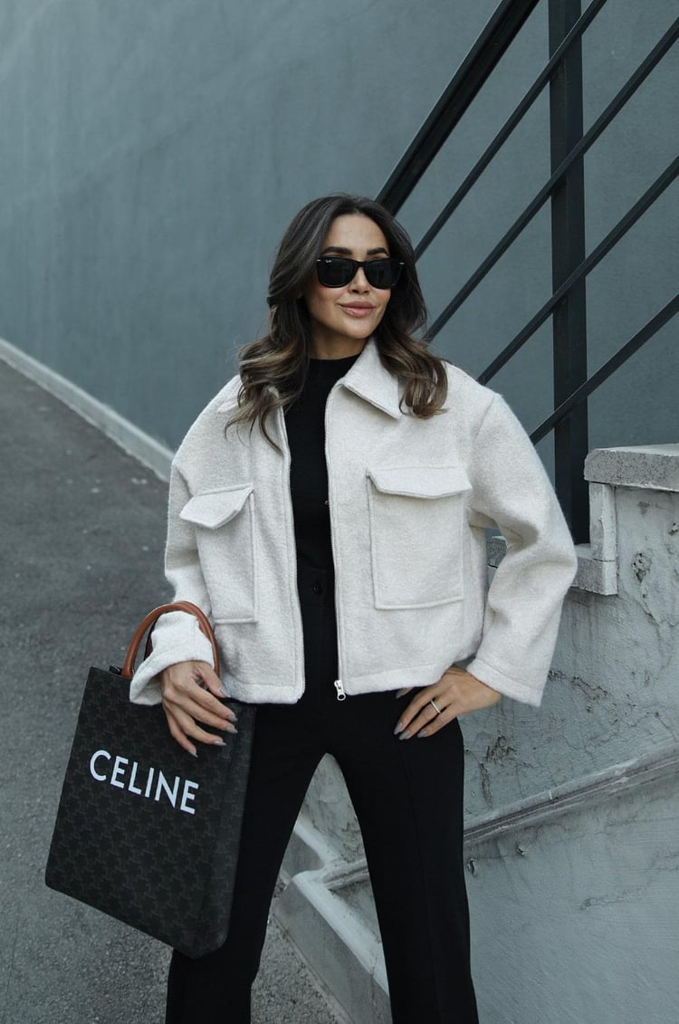 Ekru Lotta Torba Cepli Buklet Ceket