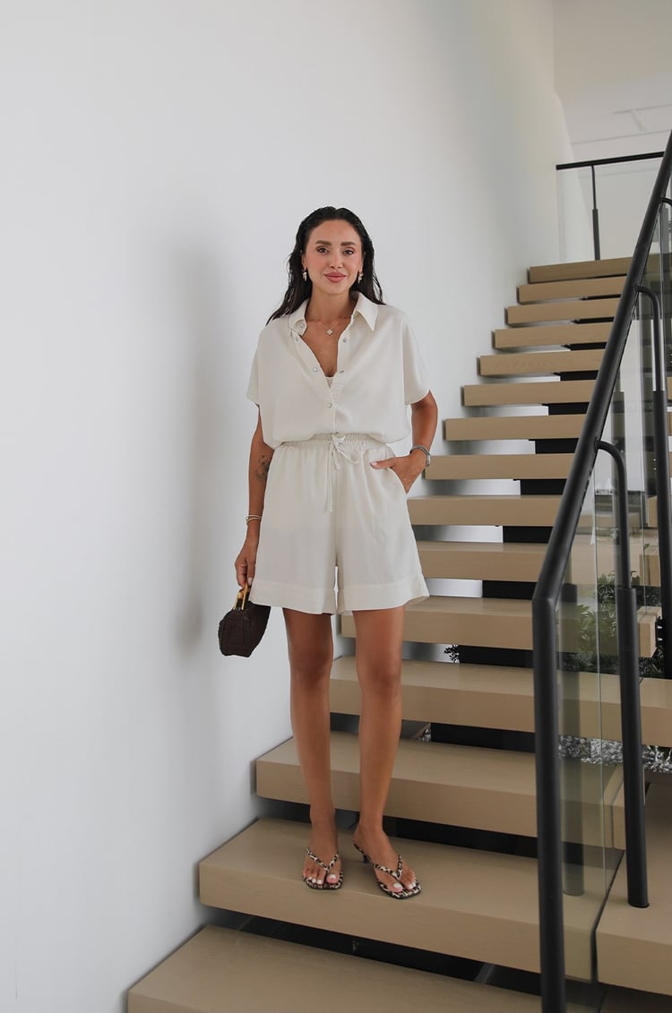 Ekru Lowery Şort Gömlek Takım