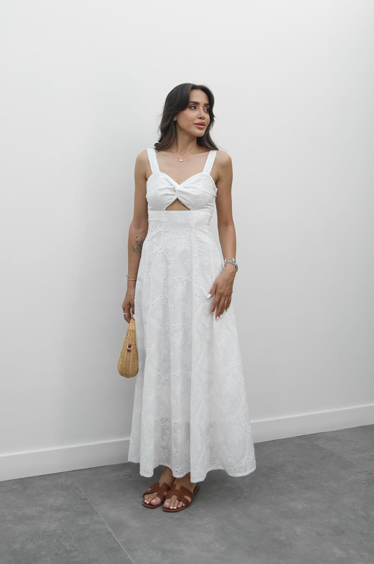 Ekru Önü Pencere Detaylı Fisto Elbise